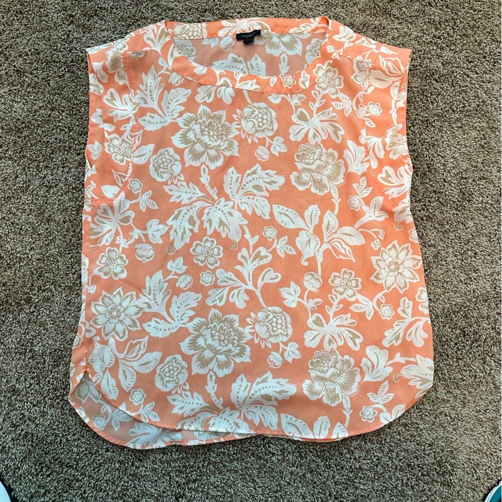 Ann Taylor Factory women’s small, orange, brown, white flower print dress shirt
